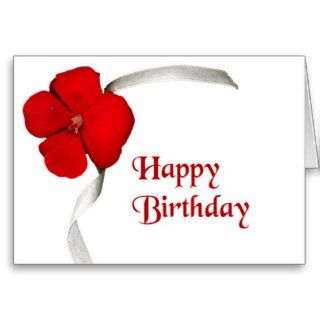 Red Flower   Happy Birthday Card