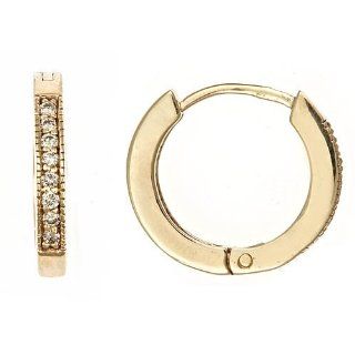 14k Yellow Gold Pave Diamond Huggie Hoop Earring (0.15 Cttw, SI Clarity, H Color) Jewelry