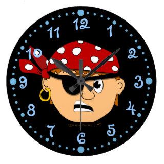Scowling Boy Pirate Kids Wall Clock w/ Minutes