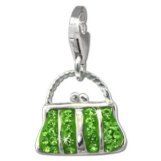 SilberDream Glitter Charm hand bag with light green Czech crystals, 925 Sterling Silver Charms Pendant with Lobster Clasp for Charms Bracelet, Necklace or Earring GSC559L Clasp Style Charms Jewelry