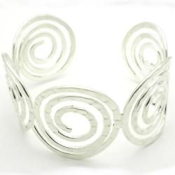 Silver Hammered Spirals Overlay Cuff Bracelet (Mexico) Global Crafts Bracelets