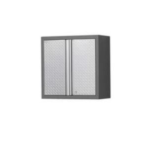 NewAge Products Pro Diamond Plate Series 28 in. W x 28 in. H x 14 in. D Wall Cabinet in Silver Finish/Gray Frame 31800