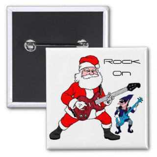 Rock On Santa Claus and His Elf Button