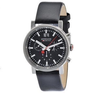 Mondaine Men's Black/ White Steel Chronograph Watch Mondaine Men's Mondaine Watches