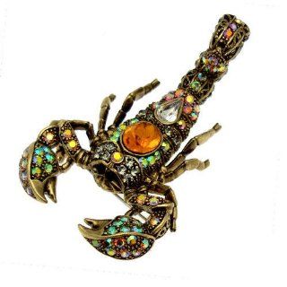 Acosta Jewellery   Multi Coloured Swarovski Crystal   Vintage Style Golden Scorpion Brooch / Pendant Brooches And Pins Jewelry