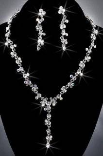  Bride Crystal Rhinestone Necklace Chain and Earring Set, Crystal AB / Silver, NEC 2087A