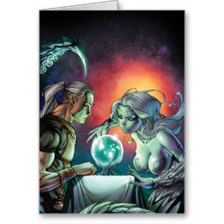 Dream Eater Saga 5B Sea Witch and Pan Crystal Ball Greeting Card