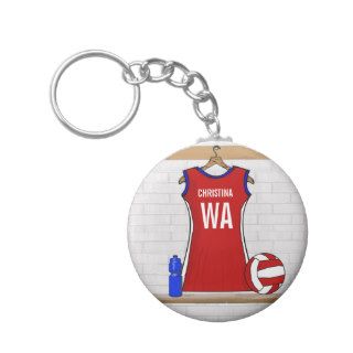 Custom Netball Uniform Red with Blue and White Key Chain