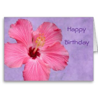 Pink Hibiscus on Purple Birthday Card