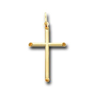 14K Solid Yellow Gold Big Tube Cross Charm Pendant IceNGold Jewelry