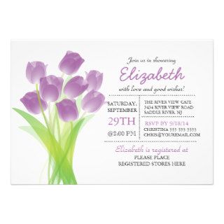 Modern typographic Purple Tulip Bridal Shower Invitations