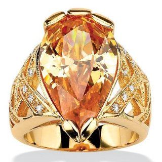 Gold Plated Champagne/White Cubic Zirconia Ring Size 7 Jewelry