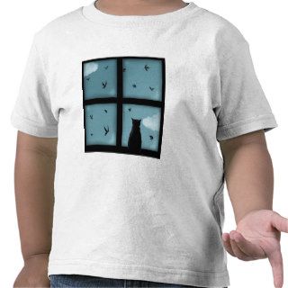 Black Cat Looking Out Window At Heaven Tee Shirt