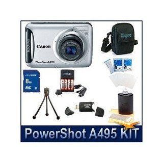 Canon PowerShot A495 Digital Camera (Silver), 10.0 MP, 3.3x Optical Zoom w/ Digpro Deluxe Carrying Case, 3pc. Lens Cleaning Kit, 8 GB Memory Card, Hi Speed SD USB 2.0 Card Reader, Mini Tripod, Screen Protectors, 4 2900mah AA Batteries w/ Charger  Point An