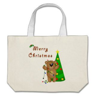 Funny Teddy Bear Tangled in Christmas Lights Tote Bag