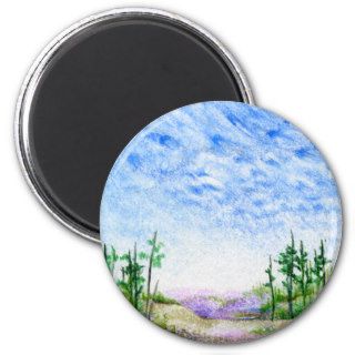 A Face In The Clouds Colored Pencil Landscape Fridge Magnets