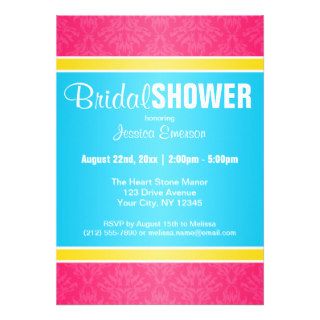 Pink Damask Aqua Yellow Bridal Shower Invitations