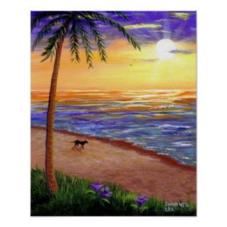 Tropical Poster Ocean Beach Sunset Creationarts