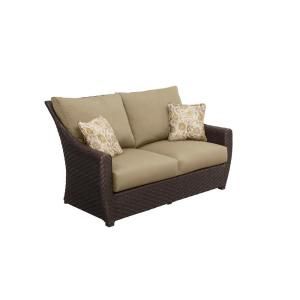 Brown Jordan Highland Patio Loveseat in Meadow with Aphrodite Spring Throw Pillows M10035 LV 10