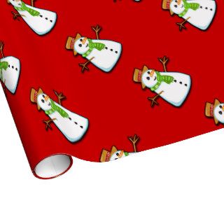 Cute Winter Snowman Red Christmas Wrapping Paper