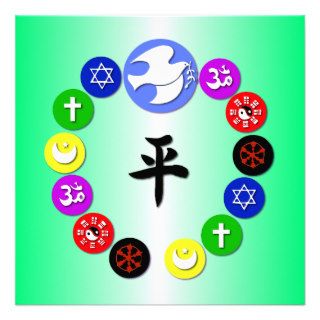 World Religion Symbols   green Personalized Announcements