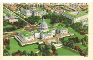 1940s Vintage Postcard U.S. Capitol, Supreme Court, Library of Congress and House Office Buildings Washington D.C. 