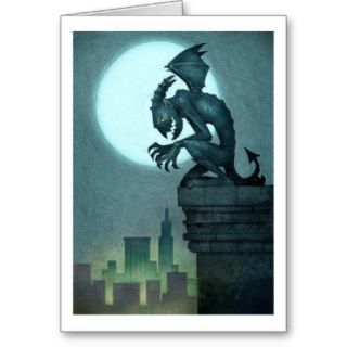 Gargoyle on ledge greeting card