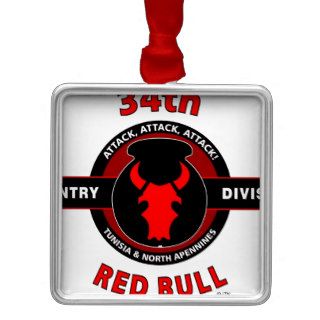 34TH INFANTRY DIVISION" RED BULL" CHRISTMAS TREE ORNAMENTS