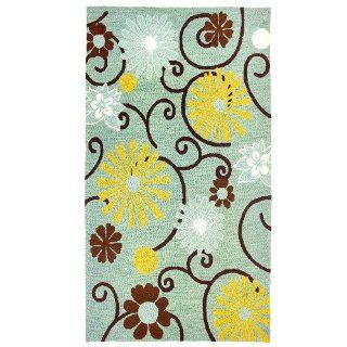 Homefires Daisies on Spa Blue 22 Inch by 34 Inch Indoor Hand Hooked Area Rug  