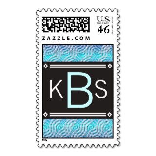 Monogram Letter B Blue Swirl Design Stamp