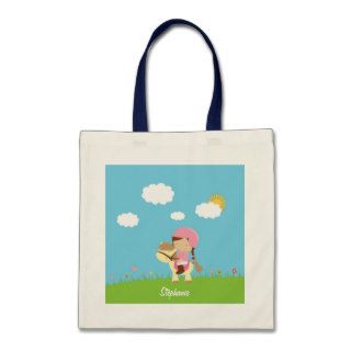 Personalized brown hair horse rider girl floral tote bag