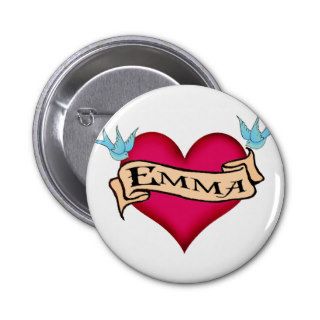 Emma   Custom Heart Tattoo T shirts & Gifts Pinback Button