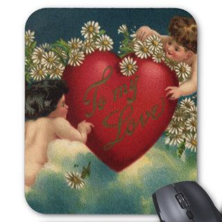 Vintage Valentine's Day Victorian Cupids on Clouds Mouse Pads