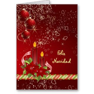 Candels poinsettia Spanish Christmas Greeting Card