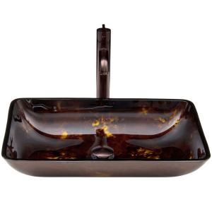Vigo Rectangular Glass Vessel Sink in Brown and Gold Fusion and Faucet Set in Oil Rubbed Bronze VGT276
