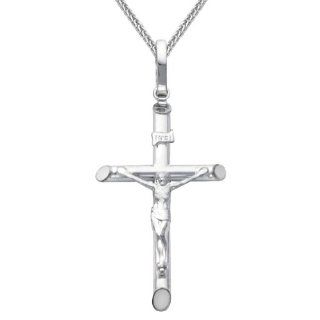14K White Gold Crucifix Cross Charm Pendant with White Gold 0.8mm Braided Square Wheat Chain Necklace with Lobster Claw Clasp   16" Inches   Pendant Necklace Combination The World Jewelry Center Jewelry
