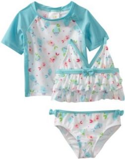 ABSORBA Baby Girls Infant Three Piece Swimsuit, Turquoise, 18 Clothing
