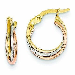 14K Gold Tri color Twisted Hoop Earrings Jewelry