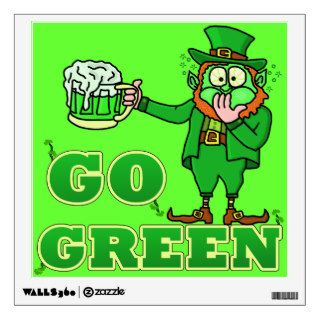Funny "Go Green" Drinking Leprechaun Wall Sticker