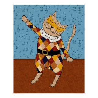 Dancing Harlequin Kitty Poster Print
