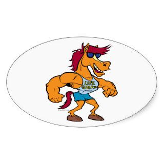 funny stud stallion horse cartoon oval stickers