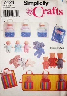 Simplicity Sewing Pattern 7424 8.5"   10.5" Dolls & Teddy Bears, Clothes and Carry Case ~ Craft Pattern 