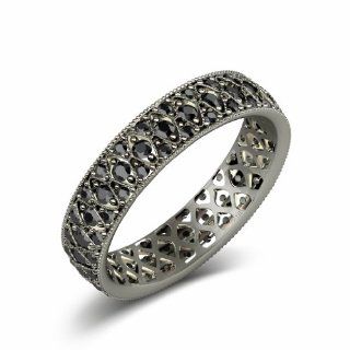 Black Diamond Miligrain Work 3 Row Eternity Band 0.95ct tw to 1.16ct tw 925 Sterling Silver Wedding Bands Jewelry