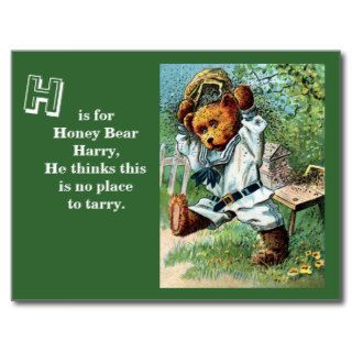 Honey Bear Harry   Letter H   Vintage Teddy Bear Postcard