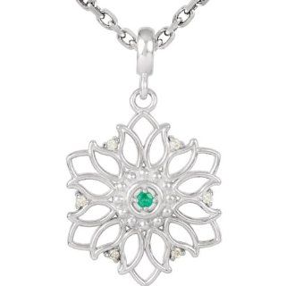 Jewelplus Sterling Silver Emerald & .03 ct tw Diamond 18" Necklace Jewelry