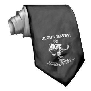 Jesus Saves Hockey funny tshirt Neck Ties