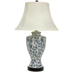 Blue and White Flower Vine Lamp with Off white Fabric Shade (China) Table Lamps