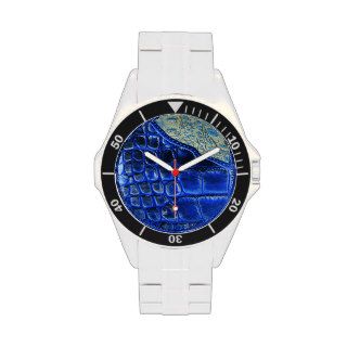 Blue Alligator Leather Look Wristwatch