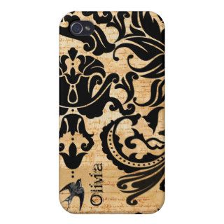 Black Vector Damask Burnt Parchment iPhone Cover Case For iPhone 4