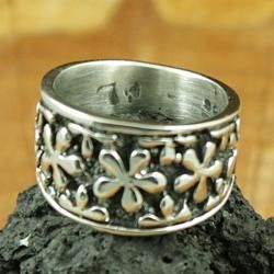 Sterling Silver Antiqued Floral Band Ring (Mexico) Rings
